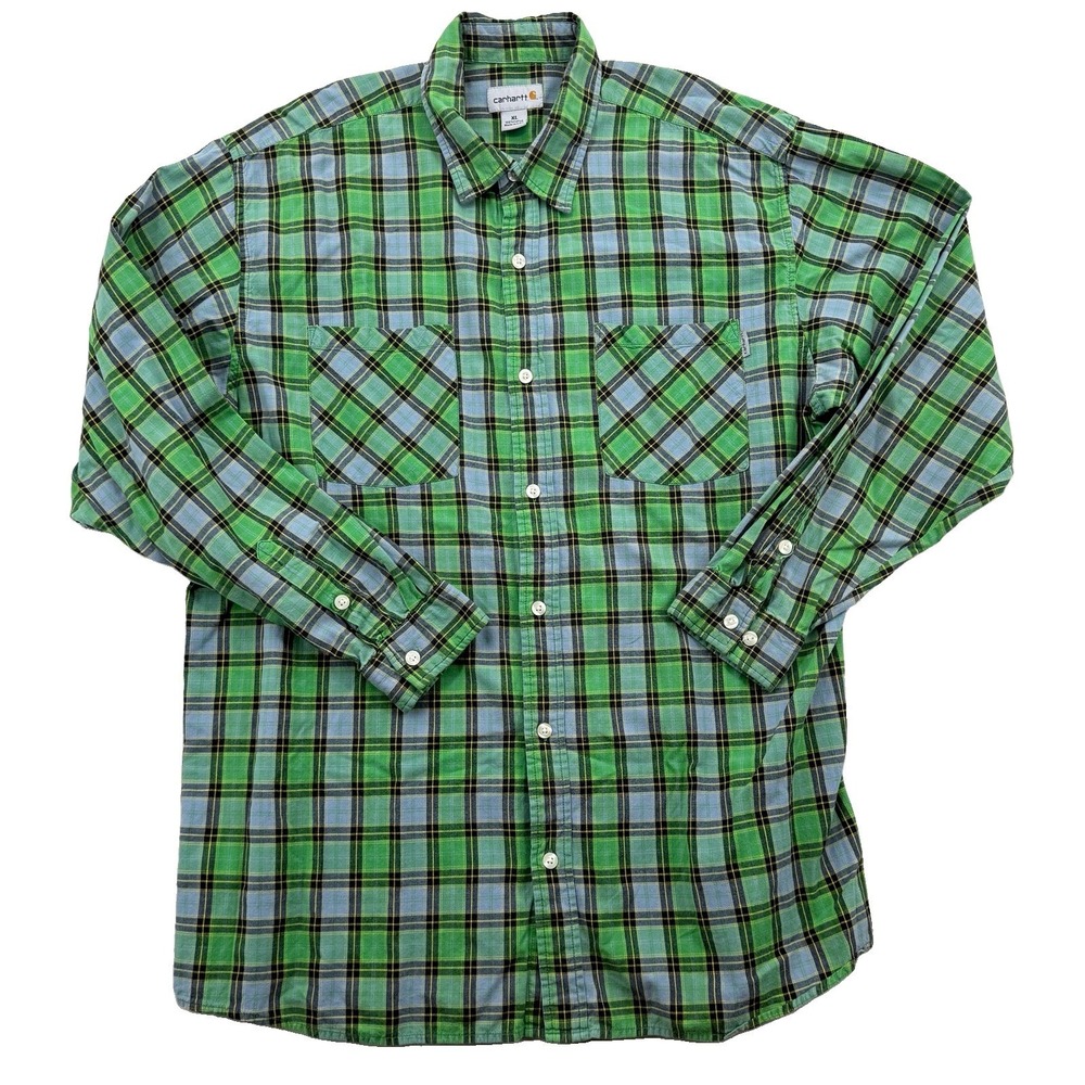 Carhartt Shirt Mens XL Green Plaid Long Sleeve Button Down Workwear Casual